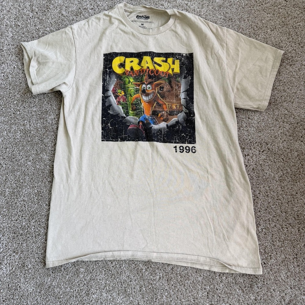 Crash Bandicoot Shirt Mens Medium White 1996 Graphic Video Game Tee T-Shirt